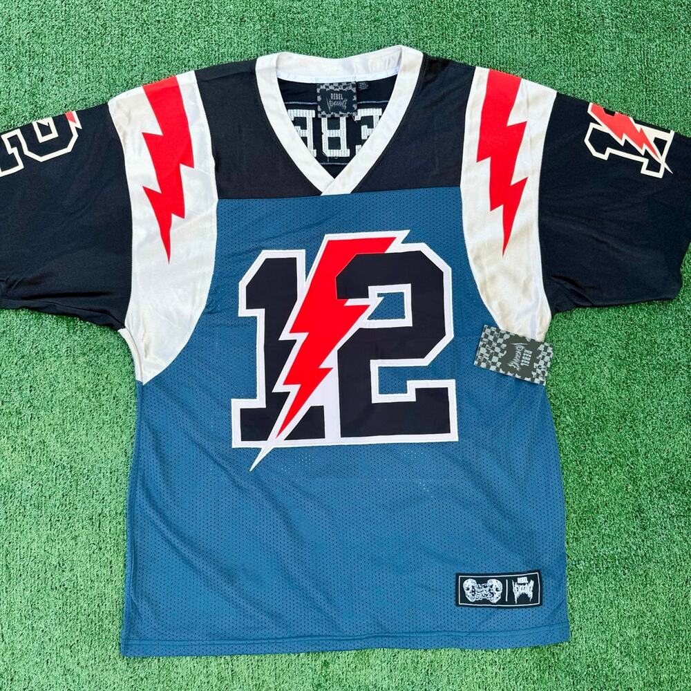 REBEL VENGEANCE 12 Lightning Bolts Blue And Black Jersey